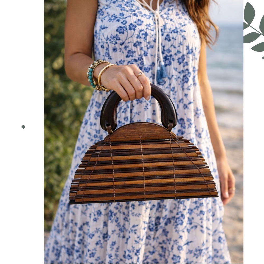 Vintage Wooden Slat Handbag | Boho Resort Statement Purse